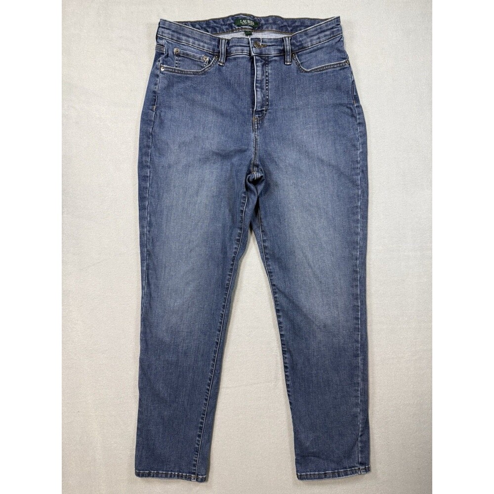 Lauren Ralph Lauren Premier Straight Curvy Jeans Womens 14 Medium Blue Stretch